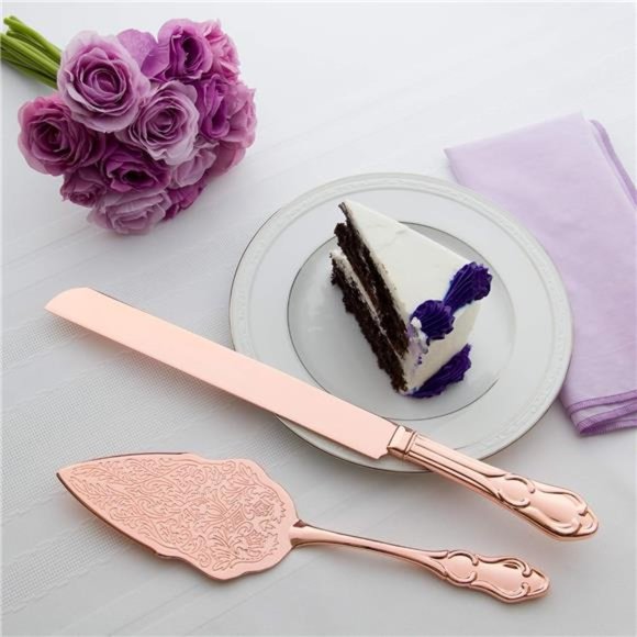 Cake Knife & Server Set, Rose Gold Cake Cutting Sets for Wedding, Anniversary - Picture 4 of 7